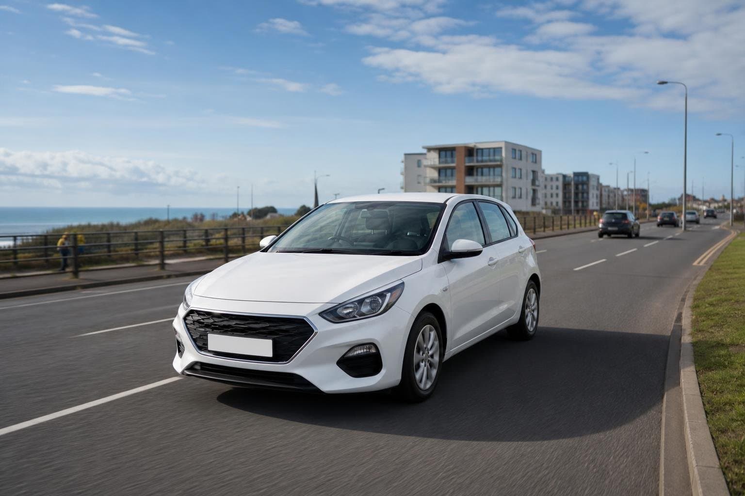 Compact hire car on a regional road near Hartlepool