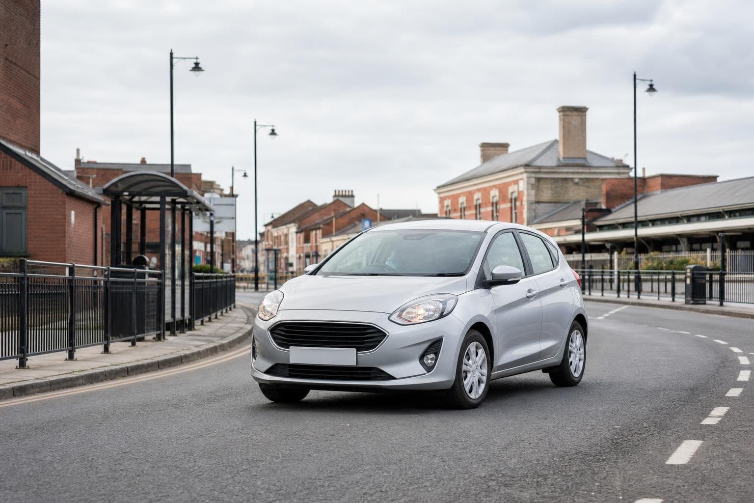 Compact hire car near a local town-centre approach in Billingham